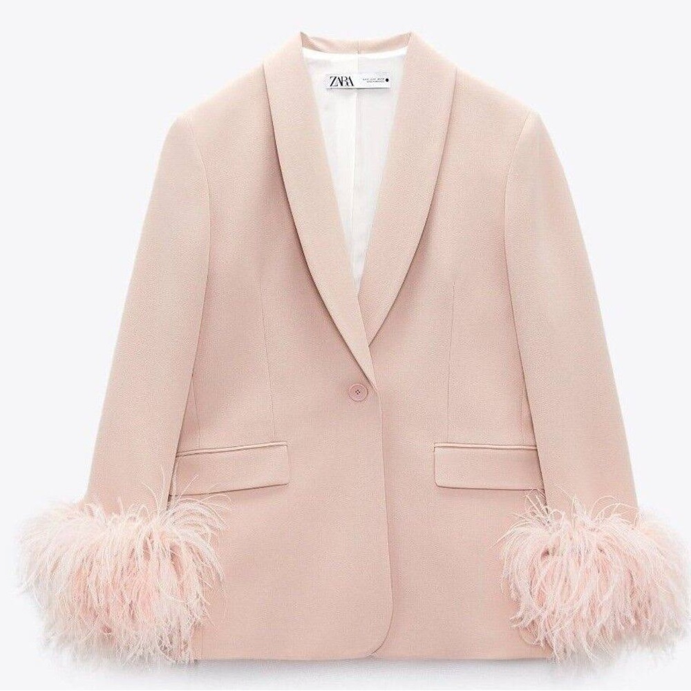 NWT ZARA LIGHT BLUSH FEATHER BLAZER